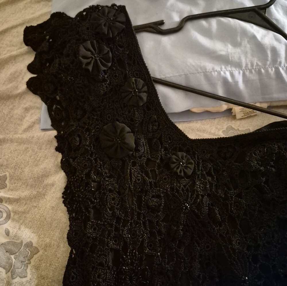 Vintage Black Crochet Lace V-Neck Asymetrical Women’s Dress - Picture 14 of 16